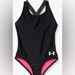 Girl’s Under Armour One Piece Swimsuit. Size: 16. Pink/Black. New